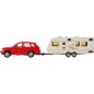 Autó fém/műanyag lakókocsival 29cm a behúzáshoz 2 színben