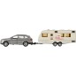 Autó fém/műanyag lakókocsival 29cm a behúzáshoz 2 színben
