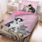 Gyerek ágynemű huzat Cica és kiskutya rózsaszín, zsákkal