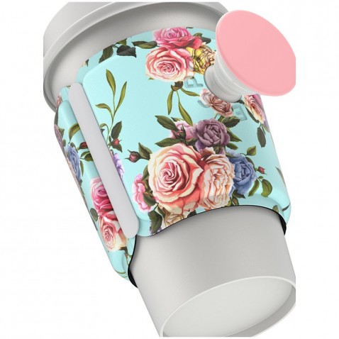 PopSockets PopThirst, bögretartó, beépített PopGrip Gen. 2, türkiz virágokkal