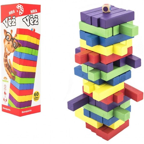 Játék torony fa 60db színes puzzle társasjáték puzzle