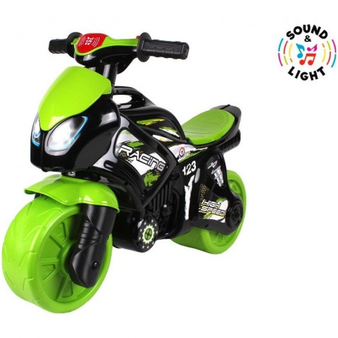 Teddies Lábbal hajtós motorkerékpár, zöld-fekete, fénnyel és hanggal