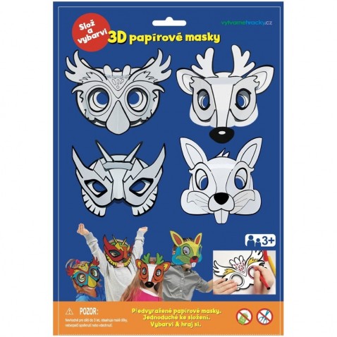 Maszk maszk 3D papír 4db bagoly, szarvas, mezei nyúl, szuperhős farsang