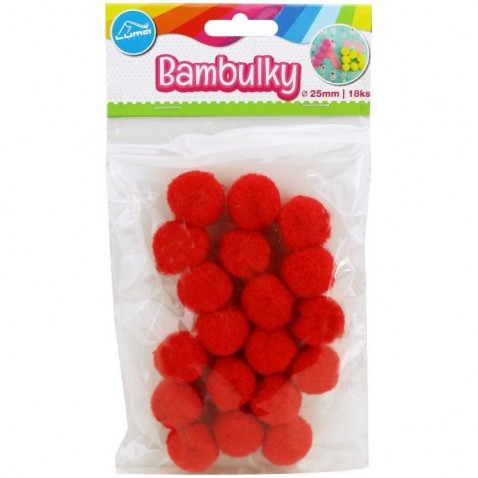 Kreatív piros pompom (18db táskában) 25mm