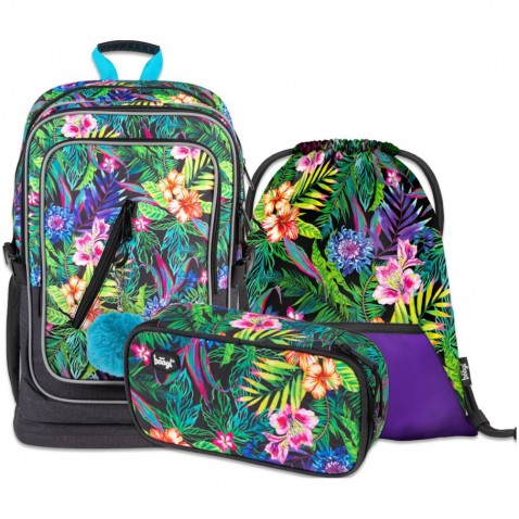 Iskolai szett BAAGL Cubic Tropical hátizsák + tolltartó + zsák