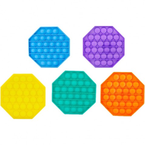 Buborék durran - Repedő buborékok szilikon antistressz spol. játék 5 színű nyolcszög