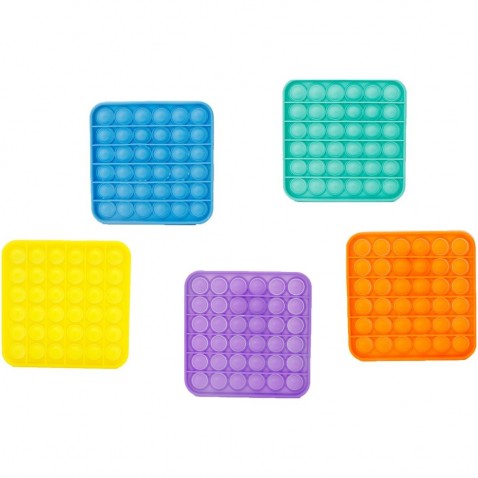 Buborék durran - Repedő buborékok szilikon antistressz spol. játék 5 színes négyzet