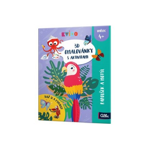 3D színező oldalak - Papagáj és pillangó