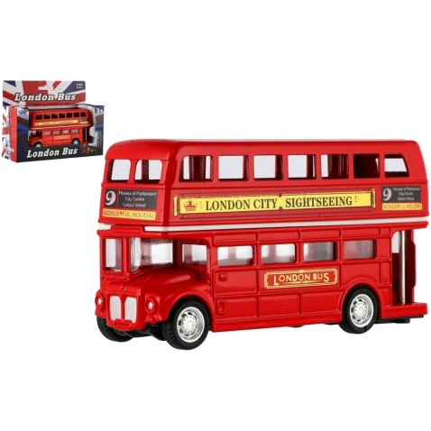 Bus "London" piros emeletes fém/műanyag 12cm visszahúzható