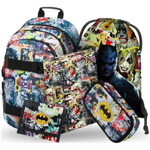 BAAGL SET 5 Skate Batman Comics: hátizsák, tolltartó, táska, tányérok, pénztárca