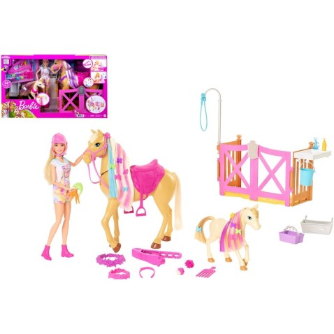 Barbie + fésülködő ló 2 db tartozékokkal