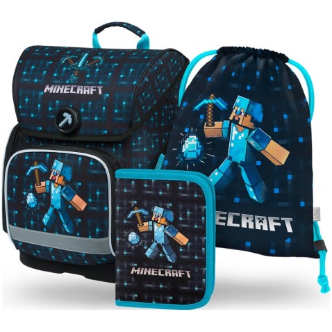 Baagl Ergo Blue Minecraft iskolatáska szett