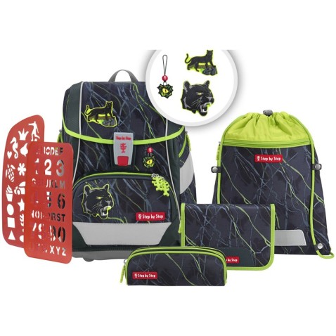 PLUS Step by Step DANGER CAT CHIKO 2IN1 iskolatáska elsősöknek - 6 részes készlet