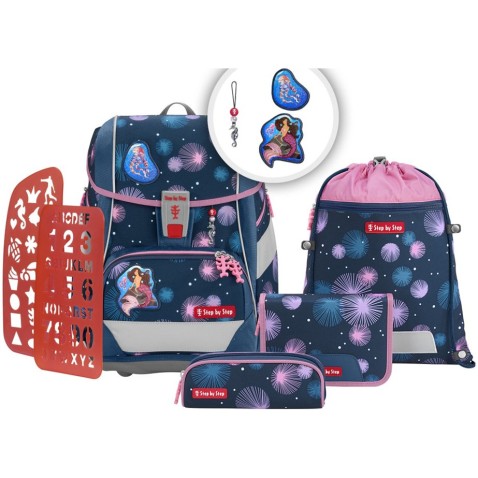 Step by Step MERMAID DELIA 2IN1 PLUS iskolatáska elsősöknek - 6 darabos készlet