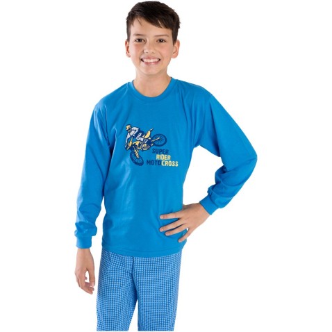 Bettymode hosszú ujjú gyerek pizsama MOTOCROSS LIGHT BLUE