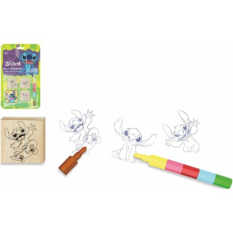 3+1 db-os fa pecsétek párnával, 4,5x4,5 cm, Lilo és Stitch viaszkrétával