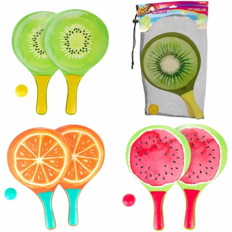 Strandtenisz szett gyümölcsös fa 38cm 2 ütő + 1 labda 3 típus textiltáskában