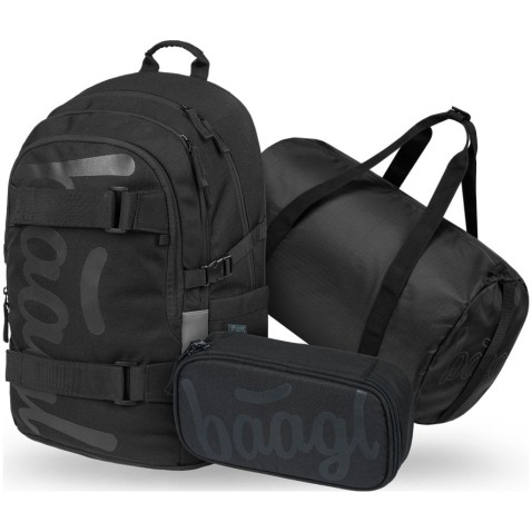 BAAGL SET 3 Skate Uni fekete: hátizsák, tolltartó, sporttáska