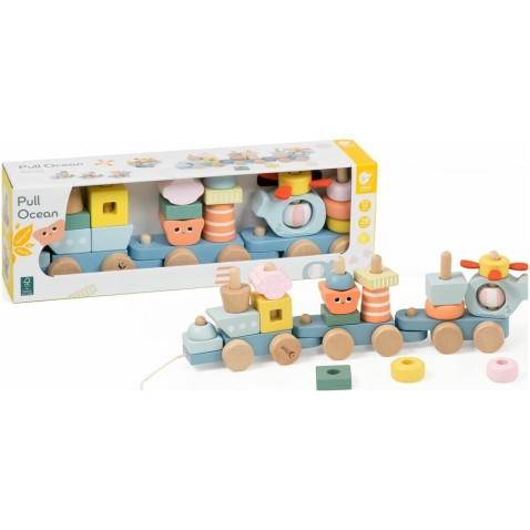 Vonat + 2 vagon óceánfa húzós készlet 28 darabos