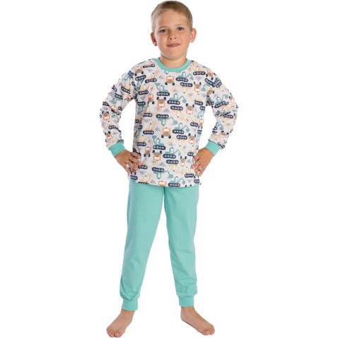 Gyerek pizsama Bettymode AUTÓK ÉS GÉPEK PASTEL hosszú ujjú