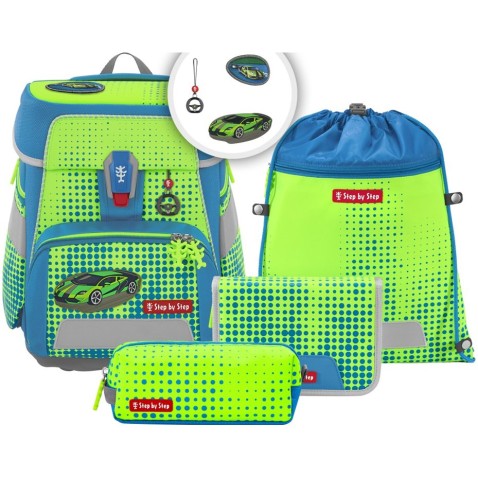 Step by Step SPACE NEON Race Car Chuck iskolatáska szett elsősöknek