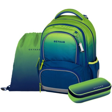 OXY NEXT Ombre Green iskolatáska, 3 részes szett