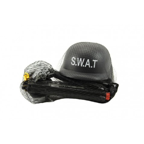 SWAT készlet sisak + pisztoly tartozékokkal műanyagból