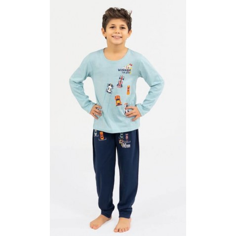 Vienetta Versenyautó hosszúnadrágos fiú pizsama, világoskék