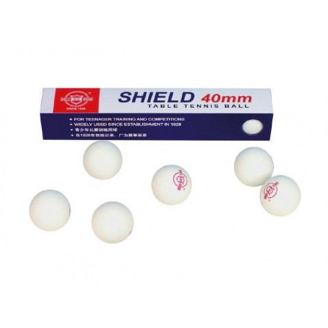 Asztalitenisz labdák SHIELD 4cm varrat nélküli fehér 6db