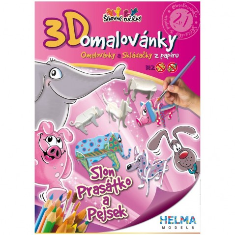 3D kifestő A4 - SET Elefánt, malac, kutya