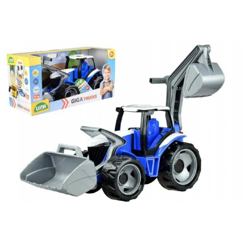 Traktor kanállal és kotrógéppel kék-szürke műanyag 65cm 3 éves kortól