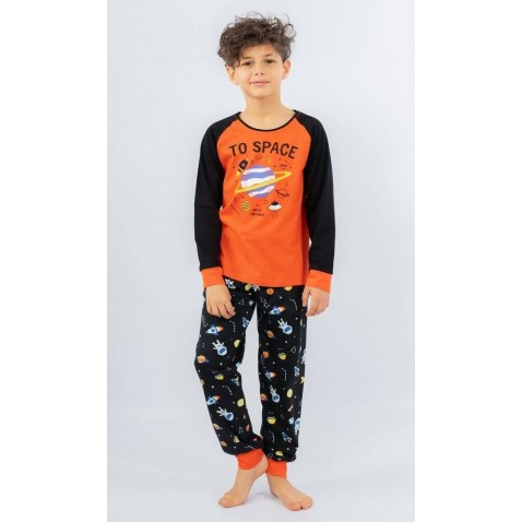 Vienetta Világűr hosszúnadrágos fiú pizsama, narancssárga