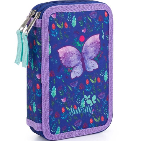 Kétemeletes tolltartó, üres, Pillangó lila