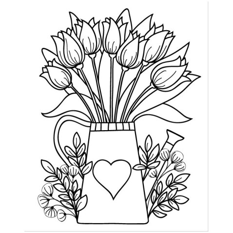 Homokfestés sablon - öntözőkanna tulipánokkal