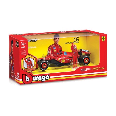 Bburago - RACE F1 pilótafigurával, Ferrari SF-24.2024, 16 Charles Leclerc, 1:24