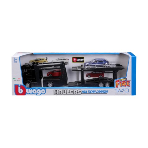 Bburago - Kamion félpótkocsival Multicar Carrier Scania 770S + Lamborghini Urus, 1:43