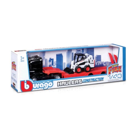 Bburago - Haulers construction, Kamion M-B Actros Gigaspace Bobcat rakodógéppel, 1:43