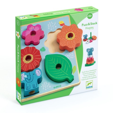 Puzzle és rakosgató piramis 2 az 1-ben - vidám elefánt