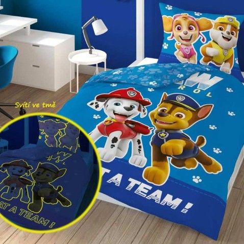 Mancs őrjárat Team, gyermek pamut ágynemű, világító hatással