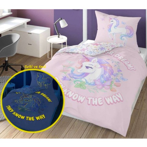 Gyerek ágyneműhuzat Unicorn Dreams világító hatással