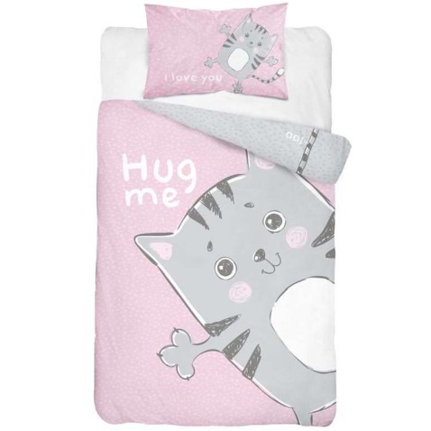 Macska gyermek pamut ágynemű kiságyba, rózsaszín,100x135