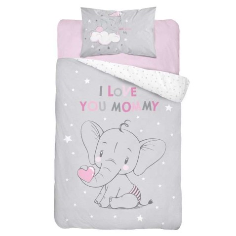 Elefánt gyermek pamut ágynemű kiságyba, rózsaszín, 100x135