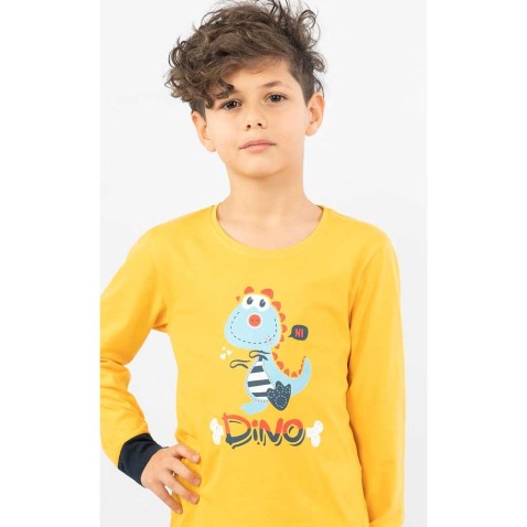 Venetta Dino hosszúnadrágos fiú pizsama, sárga