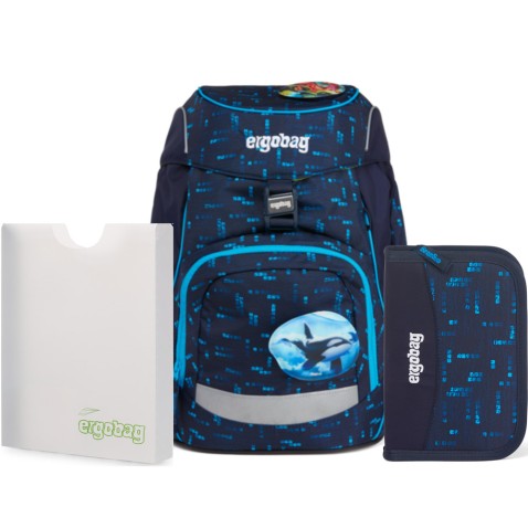 Iskolatáska szett Ergobag prime Fluo kék hátizsák + tolltartó +füzetbox