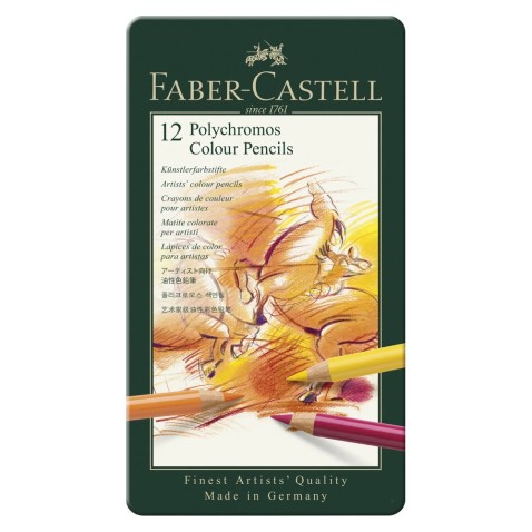 Faber-Castell Polychromos színes ceruzák fémdobozban – 12 szín