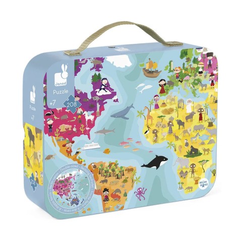 Kétoldalas gyermek puzzle bőröndben - Földgömb - 208 db