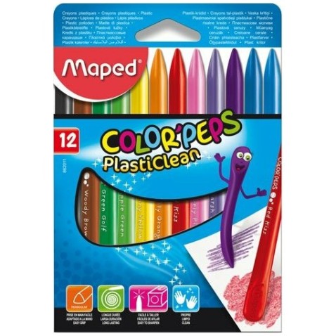 Zsírkréta MAPED Color'Peps PlastiClean, 12 különböző szín