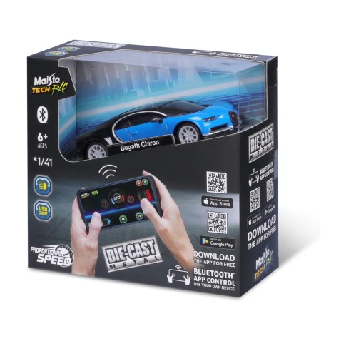 Maisto RC – Die-Cast Metal – Bugatti Chiron világítással, 1:41, 2,4 GHz, USB, XTR, Bluetooth 5.0