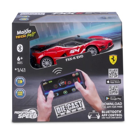 Maisto RC – Die-Cast Metal – FXX-K EVO világítással, 1:41, 2,4 GHz, USB, XTR, Bluetooth 5.0