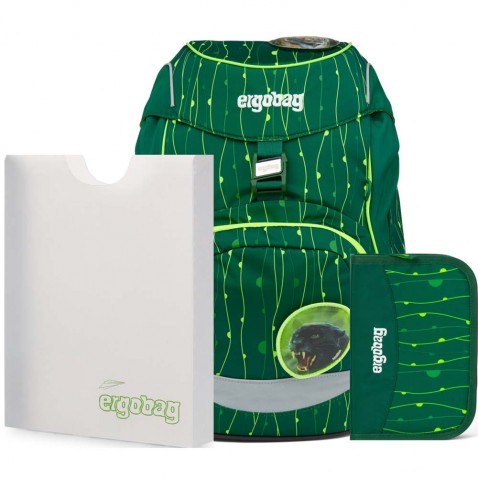 Iskolatáska szett Ergobag prime Fluo zöld hátizsák + tolltartó + füzetbox